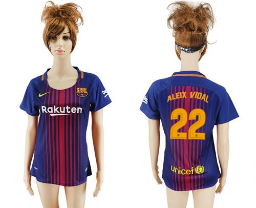 Women's Barcelona #22 Aleix Vidal Home Soccer Club Jersey - Click Image to Close